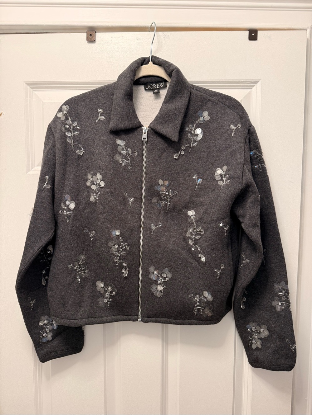 J. Crew Charcoal Gray Embellished Zip Jacket